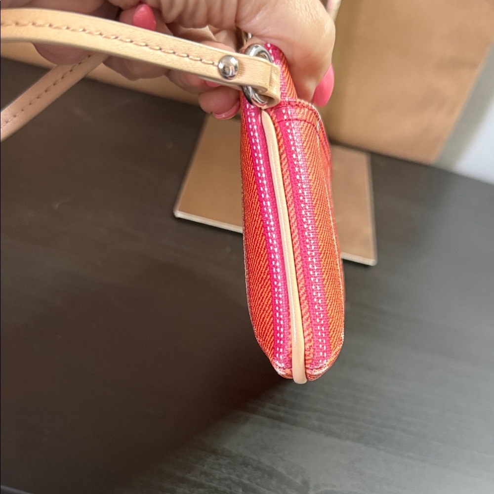 Coach Orange & Pink Striped Wristlet - Picture 10 of 12